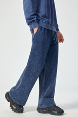 Unisex Fall 100% Cotton Vintage Wax Washed Wide Leg Pants