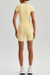 Women's Solid Slim Fit T-shirt & No Front Seam Shorts Yoga Set