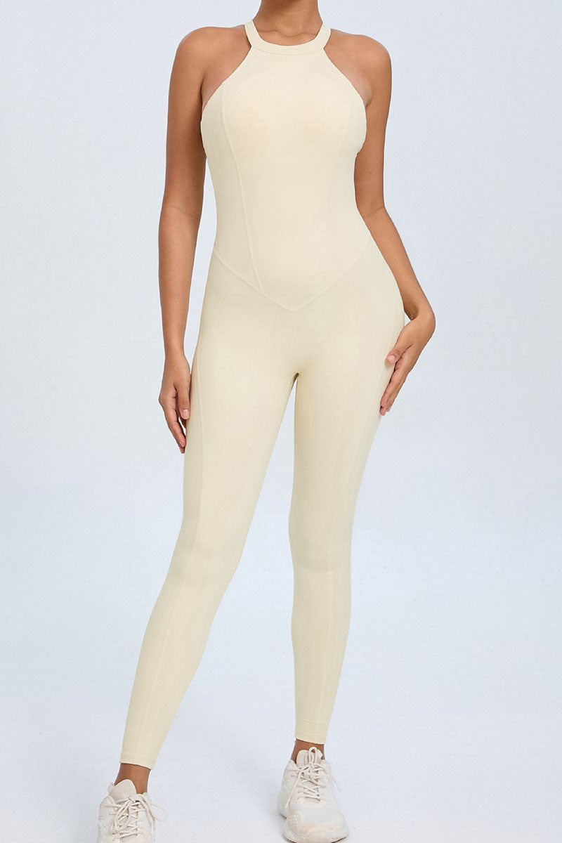 Women Back Buckle Backless Peach Butt Quick Dry One Piece Sports Fitness Yoga Bodysuit