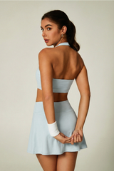 Women's Athletic Set:Halterneck Bra And V-waist Skirt