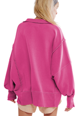Loose-fitting, flared-neck hoodie with a split design