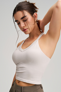 Women's Athletic V-neck Cropped Solid Tank Top