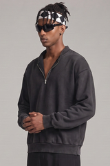 Men's Fall Vintage Washed Fleece Quarter Zip Sweatshirt