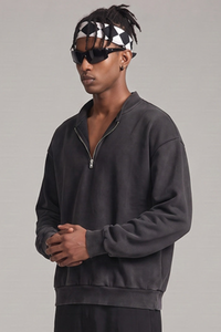 Men's Fall Vintage Washed Fleece Quarter Zip Sweatshirt