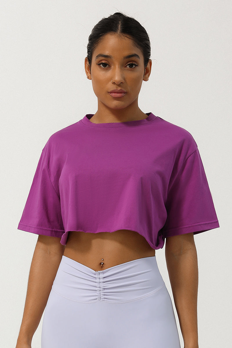 Women Loose Sport Crop Top T-Shirt