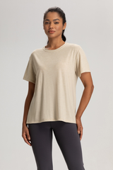 Women Solid Breathable Relaxed-Fit Yoga Short-Sleeve T-Shirt
