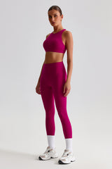 Women Brushed Cross-Back Slim-Fit Yoga Set: High-Waisted Butt-Lifting Outdoor Running Leggings + Round Neck Sports Bra