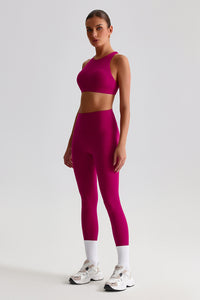 Women Brushed Cross-Back Slim-Fit Yoga Set: High-Waisted Butt-Lifting Outdoor Running Leggings + Round Neck Sports Bra