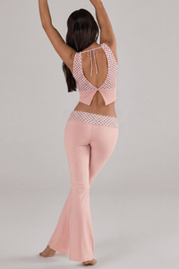Women's Polka Dot Set:Tie-Back Cropped Tank Top & Flare Pant