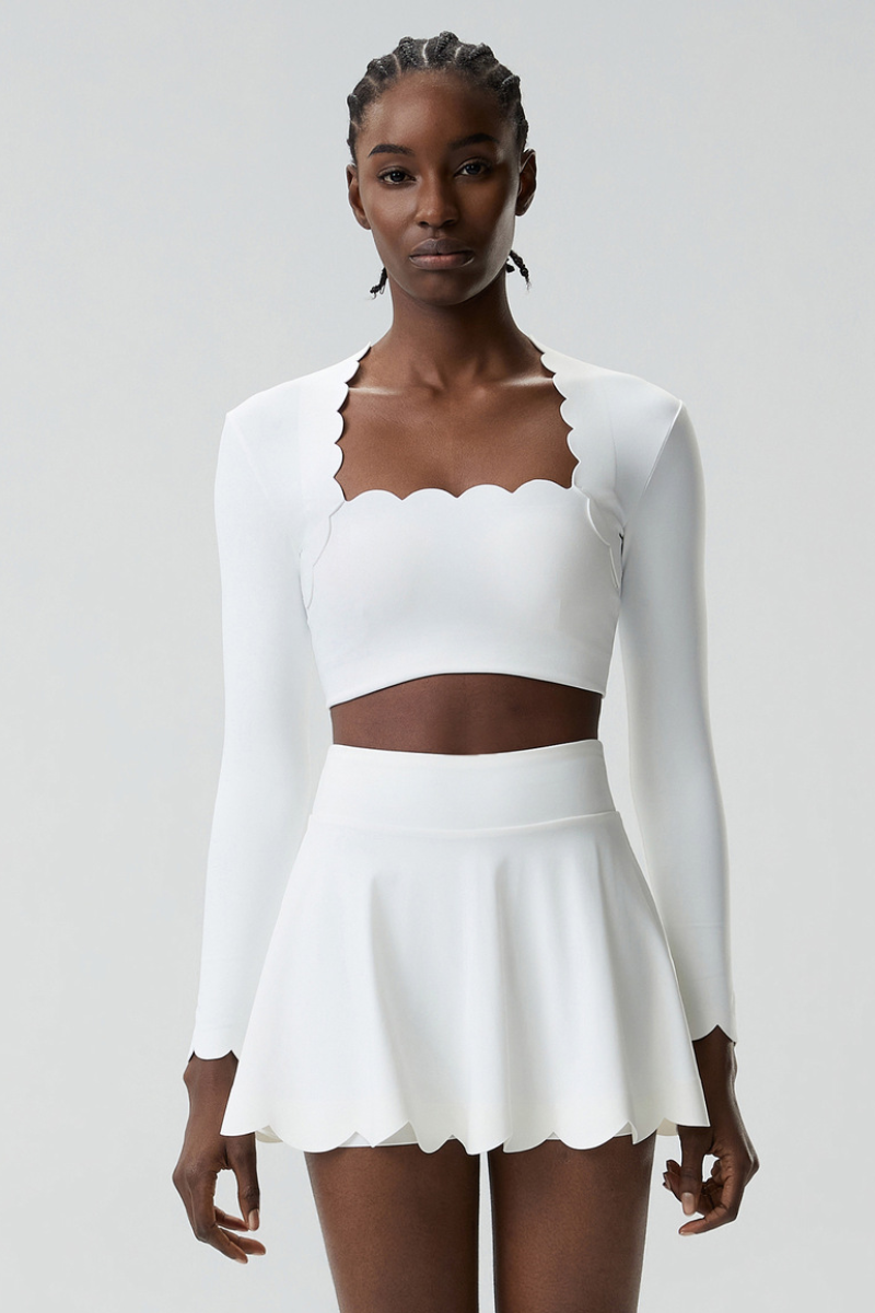 Women's Petal Long Sleeve Crop Top And Tennis Skirts Two-Piece Set