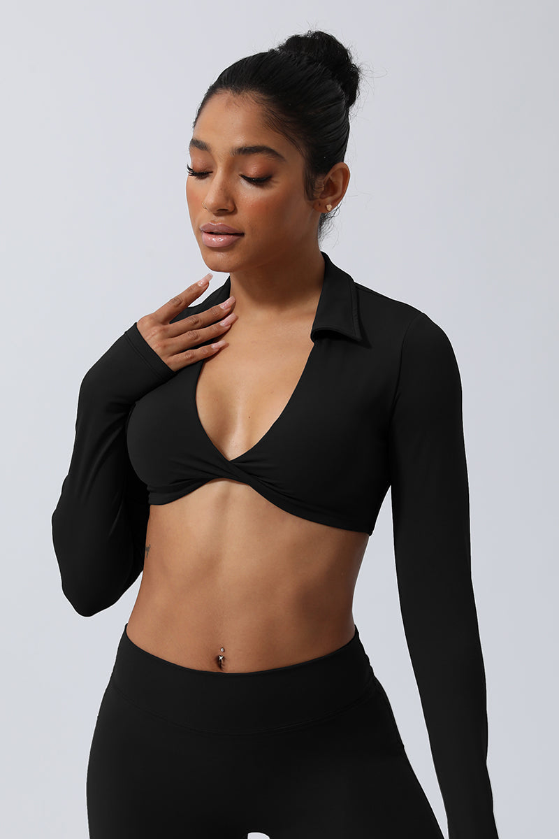 Women Lapel Yoga Sport Long Sleeve Shirts