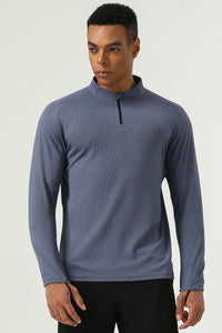 Men's Half Zip Stand Neck Thumb Band Fitness Training Long Sleeve T-Shirt
