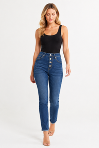 Women's High Waist Stretch Button Fly Skinny Jeans