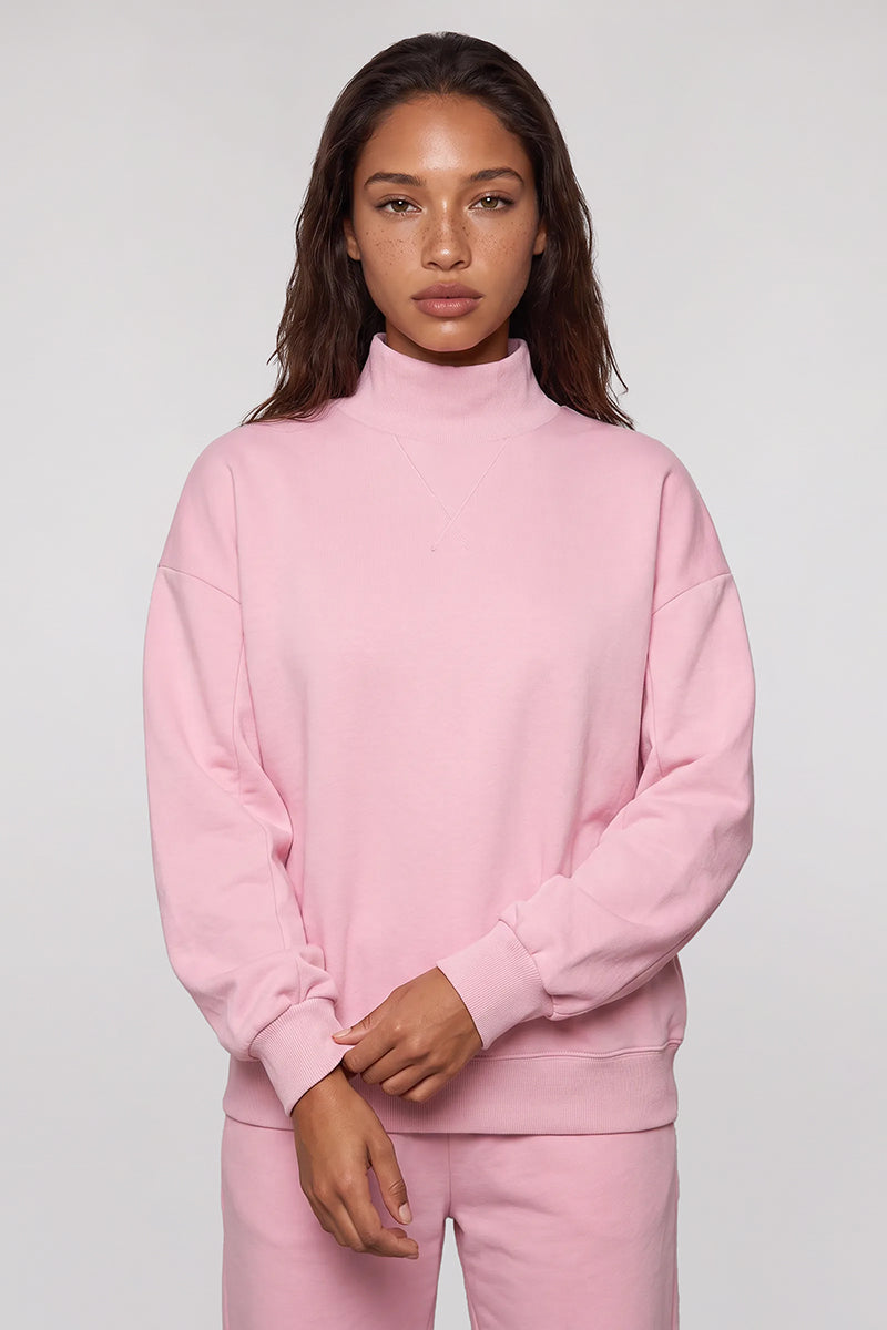 Women's Fall Solid Fleece Loose Mock Neck Sweatshirt