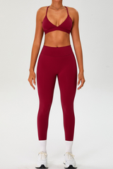 Women's Set:Cross Back Triangle Cup Bra & High-waist Leggings