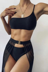 Women's Sheer One Shoulder High Waist Bikini Set - 3pcs