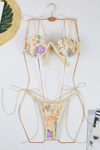 Women's Sexy Embroidered Push Up Wire Triangle Bikini - 3pcs