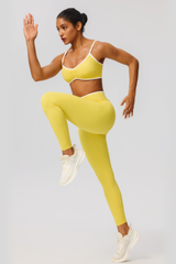 Women's Color Clash Bra Pleated Buttocks Lift Leggings Sets