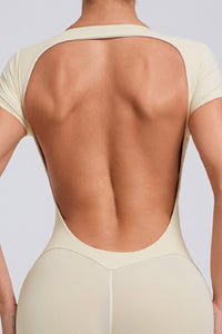 Women Short Sleeve Backless Tight One-Piece Quick Dry Hip Lifting Sports Fitness Yoga Bodysuit