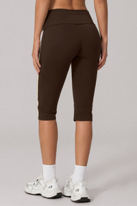 Women's Side Stripe Wide Waist Capri Sports Running Leggings