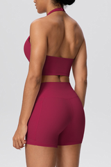Women's Two Piece Set:Halter U-neck Bra & High Waist Shorts
