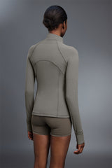 Women Stand Collar Half Zip Slim Fit Workout Long Sleeve Top