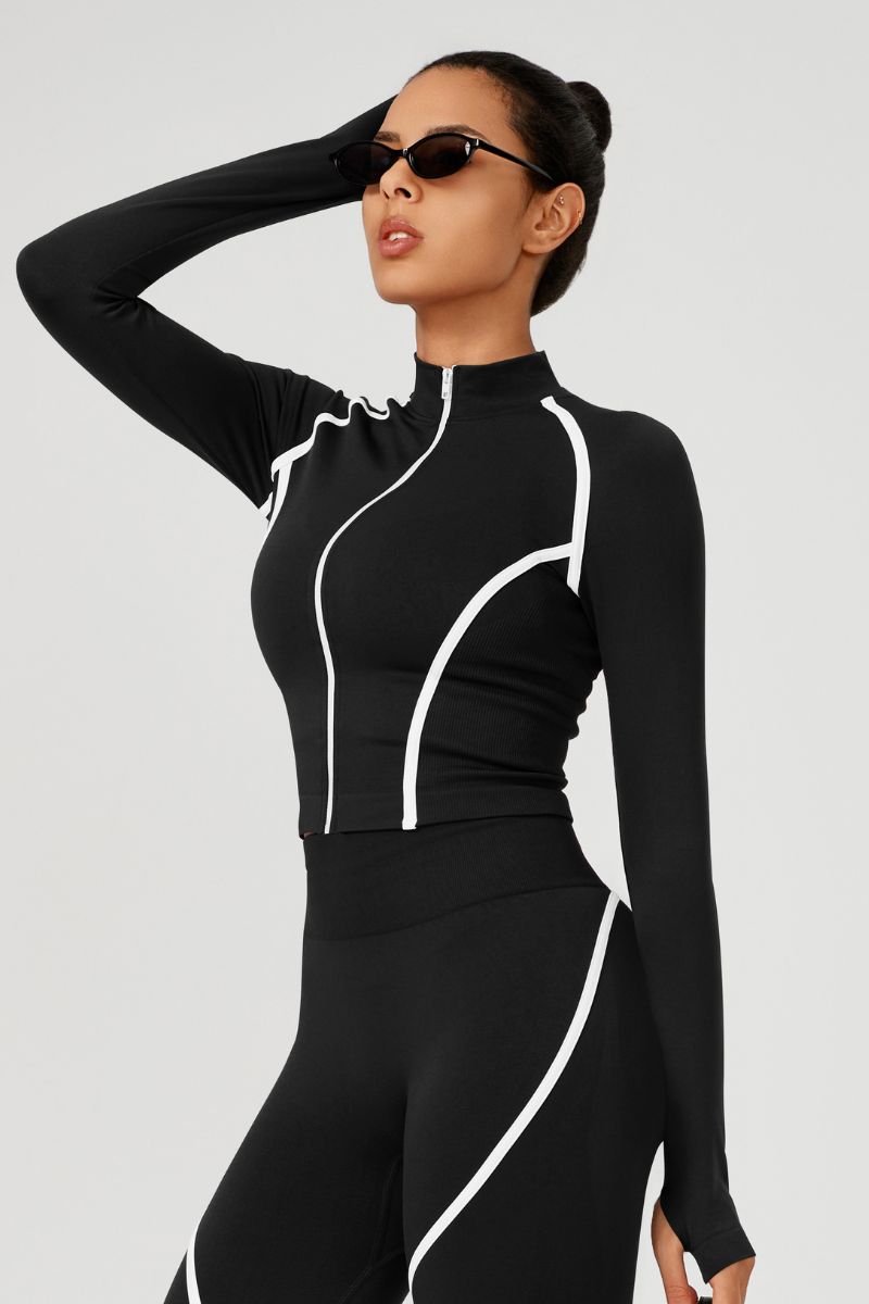 Women's Seamless Color-Block Jacket & Yoga Legging Two-Piece Set