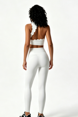 Women's Scalloped Cropped Top And V Waist Leggings Yoga Set