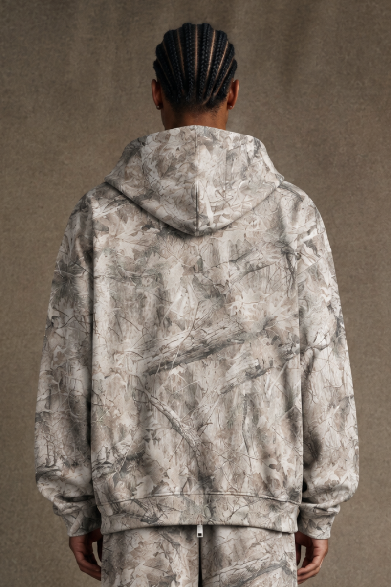 Men's Winter Camo Zip Up Fleece-Lined Hooded Jacket