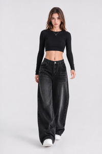 Women's High-Rise Wide-Leg Jeans With A Half-Elastic Waist