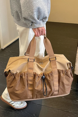 Plaid Drawstring Pocket Expandable Travel Duffle Bag