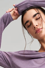 Women Round Neck Yoga Cover Long Sleeve Side Drawstring Loose Fit Sports Top