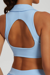 Women's Athletic Polo Collar V-neck Cropped TanK Top