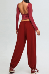 Women's Set:U-back Long Sleeves T-shirt And Cuffed Sweatpant