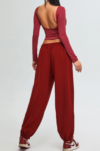 Women's Set:U-back Long Sleeves T-shirt And Cuffed Sweatpant