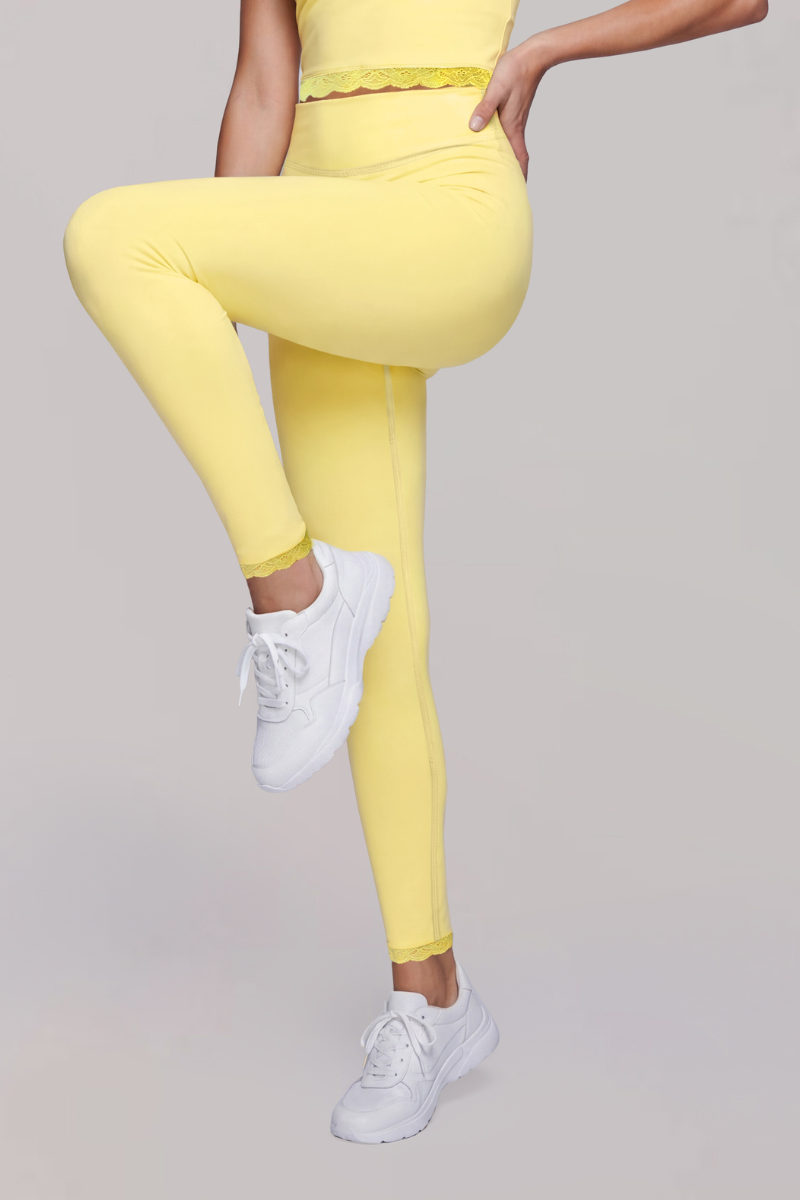 Women’s Athletic High Rise Lace Trim Solid Pilates Leggings