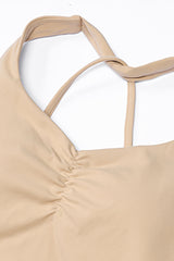 Women Brushed High Waisted Yoga Set: Tummy Control Tights + Halter Neck Support Bra