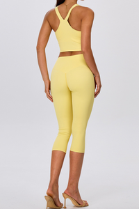Women's V Neck Y Back Crop Tank & Capri Leggings Yoga Sets
