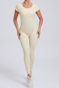 Women Short Sleeve Backless Tight One-Piece Quick Dry Hip Lifting Sports Fitness Yoga Bodysuit