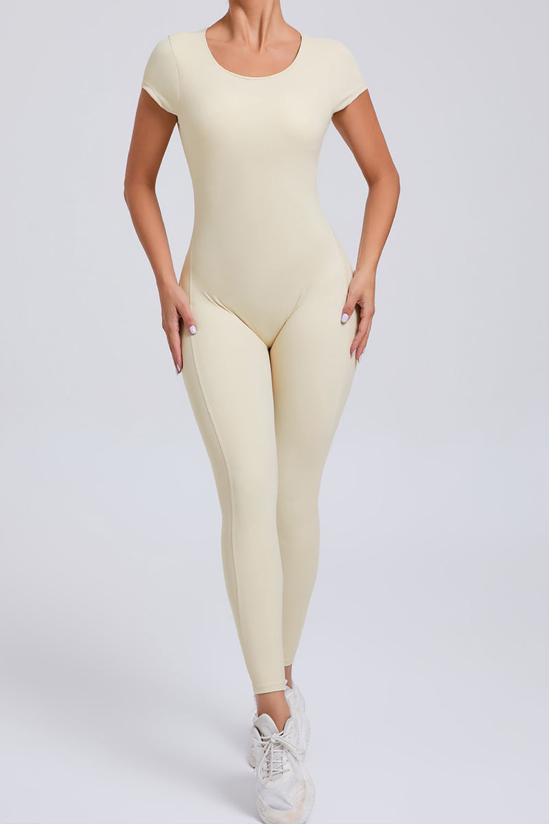 Women Short Sleeve Backless Tight One-Piece Quick Dry Hip Lifting Sports Fitness Yoga Bodysuit