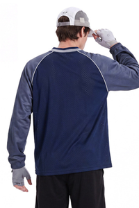 Men's Mesh V-Neck Raglan Color Block Long Sleeve Jersey