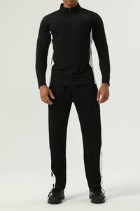 Men's Sportswear : Half-Zip Standing Collar Long Sleeve T-Shirt + Nylon Colorblocking Pants