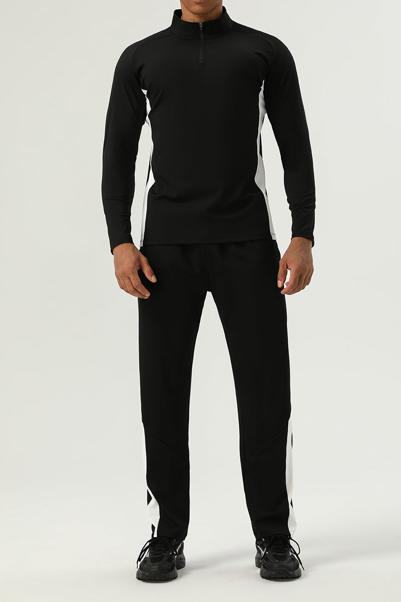 Men's Sportswear : Half-Zip Standing Collar Long Sleeve T-Shirt + Nylon Colorblocking Pants