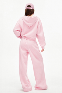 Women's Fall Set: Cropped Zip Up Hooded Jacket And Sweatpant