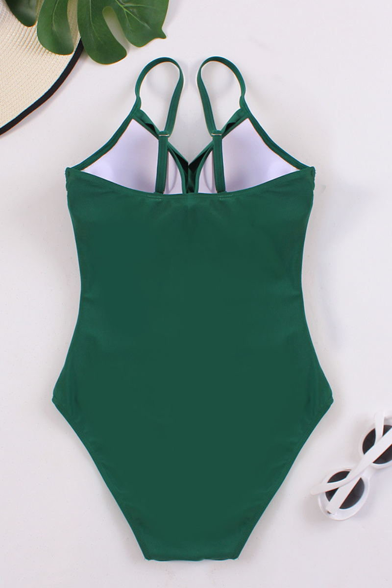 Women's Deep V Ruched High Waist Backless One Piece - Solid