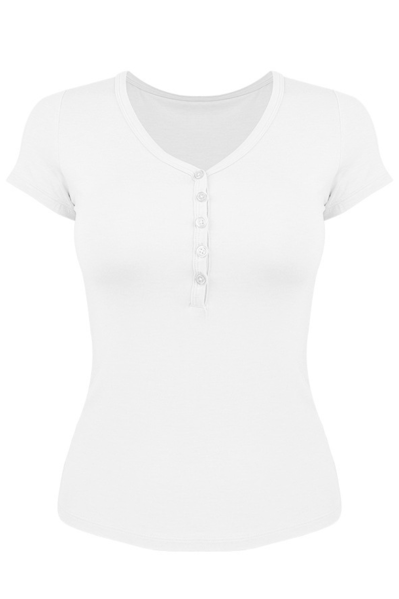 V-neck button-down short-sleeved sports top