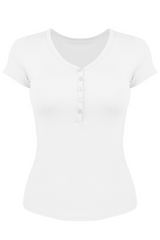 V-neck button-down short-sleeved sports top