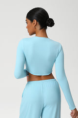 Women Slim Fit Wave Hem Yoga Long Sleeves