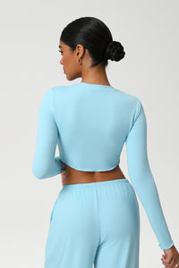 Women Slim Fit Wave Hem Yoga Long Sleeves