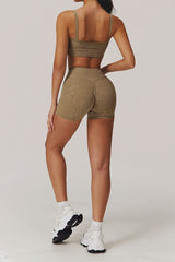 Women Gold Foil Fabric Sports Bras + Yoga Sports Shorts